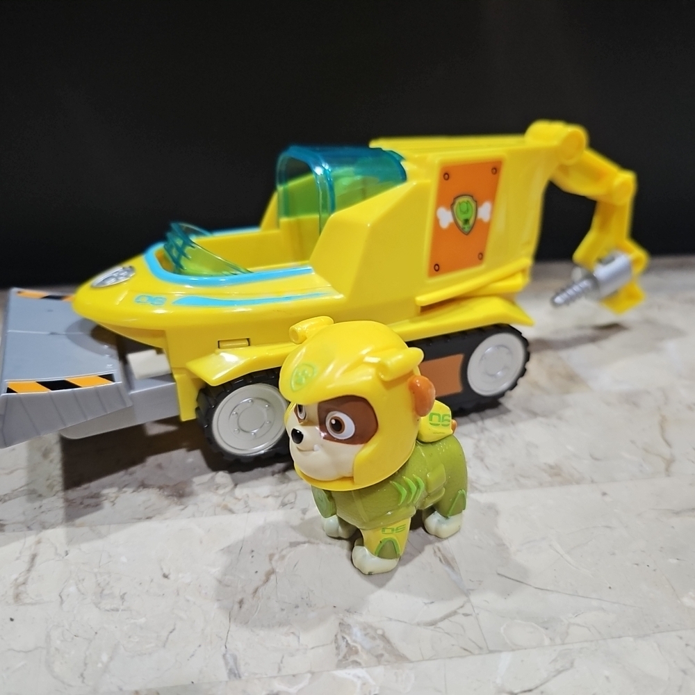 Paw Patrol Yellow and Green Construction Toy Vehicle with Figure